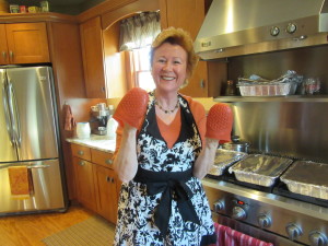 Deb with her new Ikea oven mitts